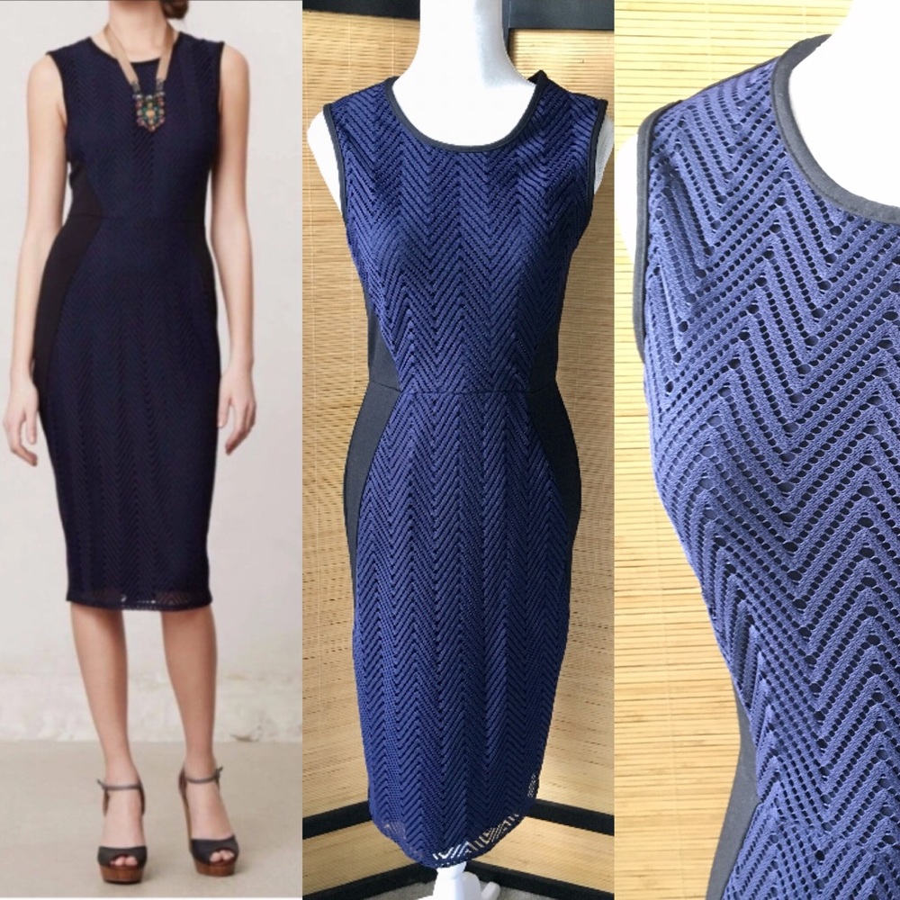 Anthro Navy Lace Black Midi Dress